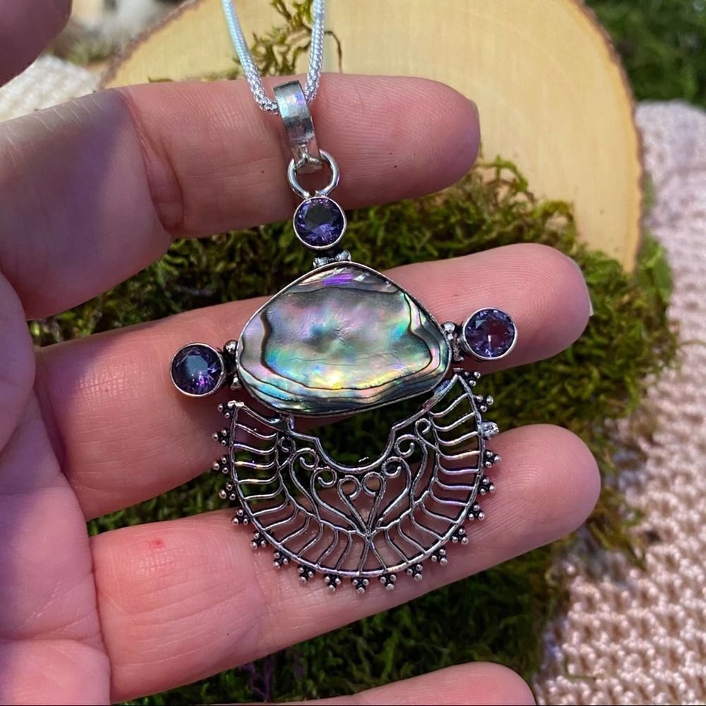 Abalone Shell Sterling Silver Necklace Popcorn Chain